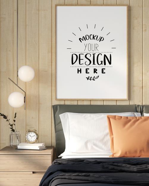 Free Poster Frame In Living Room Mockup Psd