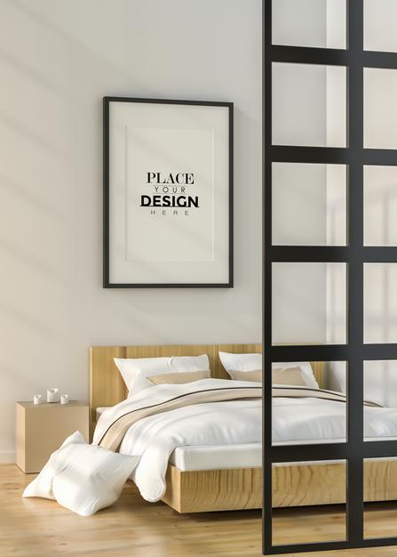 Free Poster Frame In Living Room Mockup Psd