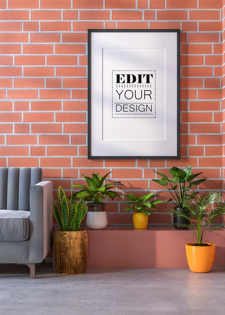 Free Poster Frame In Living Room Mockup Psd