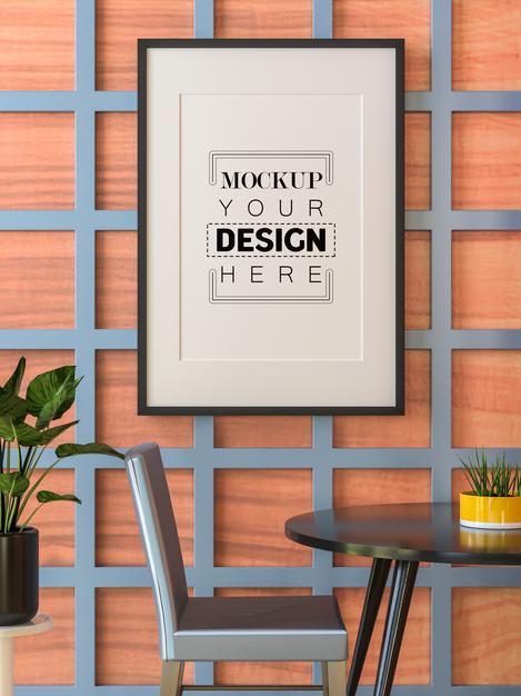 Free Poster Frame In Living Room Mockup Psd