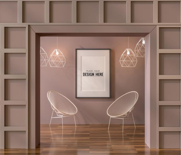 Free Poster Frame In Living Room Mockup Psd