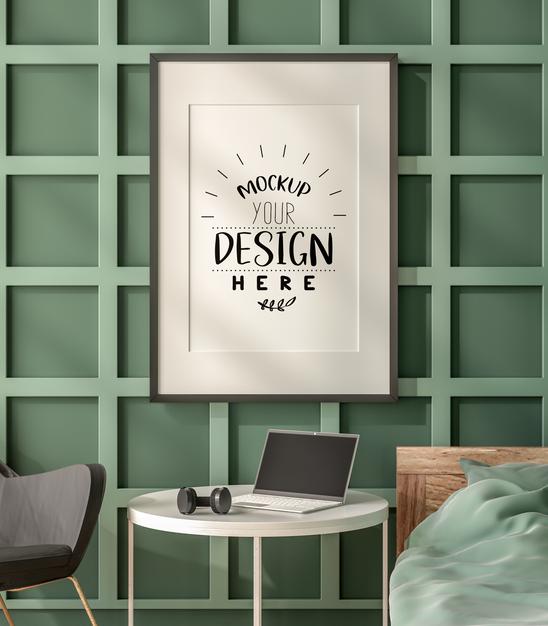 Free Poster Frame In Living Room Mockup Psd