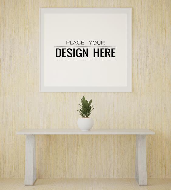 Free Poster Frame In Living Room Psd Mockup Psd