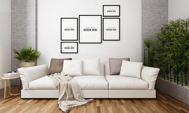 Free Poster Frame In Living Room Psd Mockup Psd