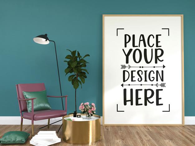 Free Poster Frame In Living Room Psd Mockup Psd