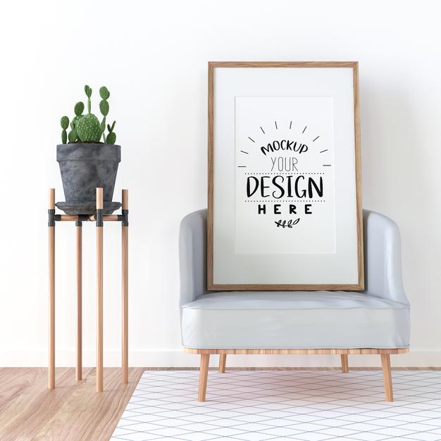 Free Poster Frame In Living Room Psd Mockup Psd