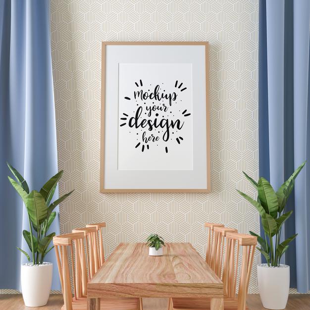 Free Poster Frame In Living Room Psd Mockup Psd