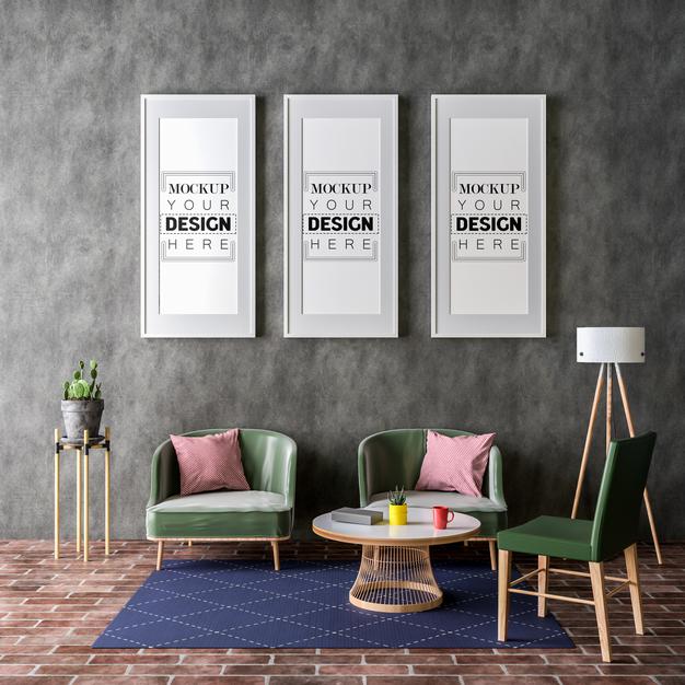 Free Poster Frame In Living Room Psd Mockup Psd