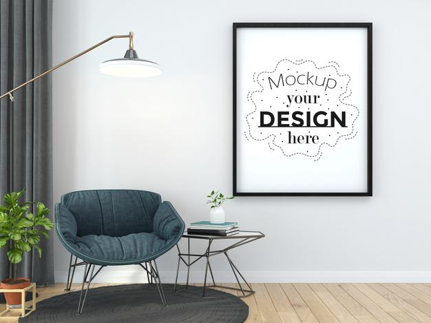 Free Poster Frame In Living Room Psd Mockup Psd