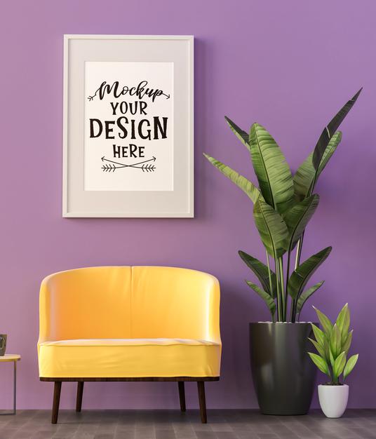 Free Poster Frame In Living Room Psd Mockup Psd