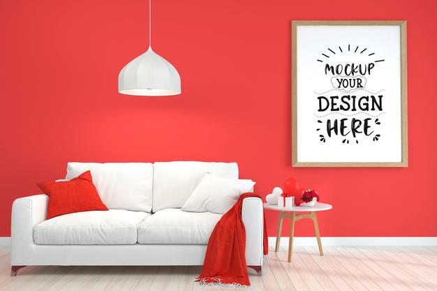 Free Poster Frame In Living Room Psd Mockup Psd