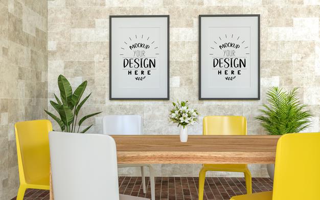 Free Poster Frame In Living Room Psd Mockup Psd