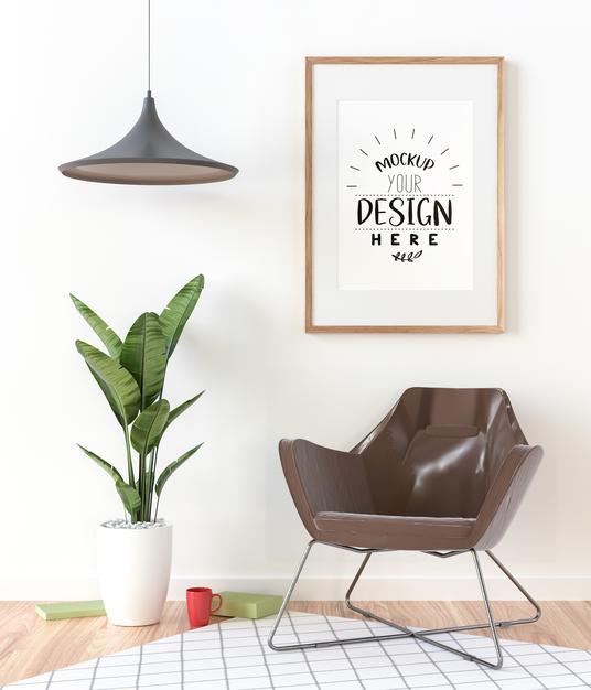 Free Poster Frame In Living Room Psd Mockup Psd