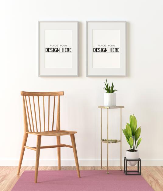 Free Poster Frame In Living Room Psd Mockup Psd