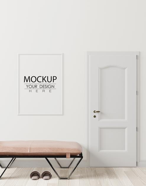 Free Poster Frame In Living Room Psd Mockup Psd