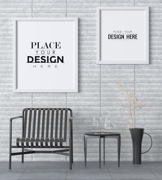 Free Poster Frame In Living Room Psd Mockup Psd