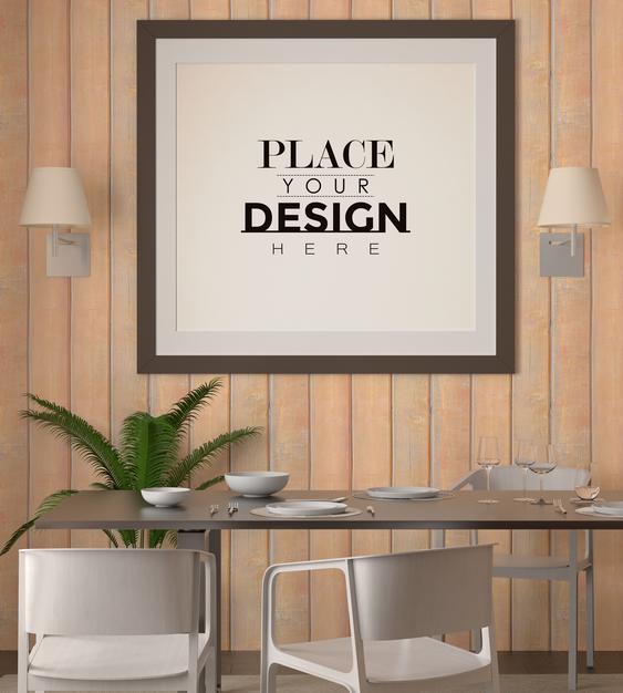 Free Poster Frame In Living Room Psd Mockup Psd