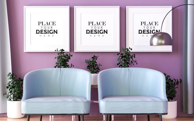 Free Poster Frame In Living Room Psd Mockup Psd