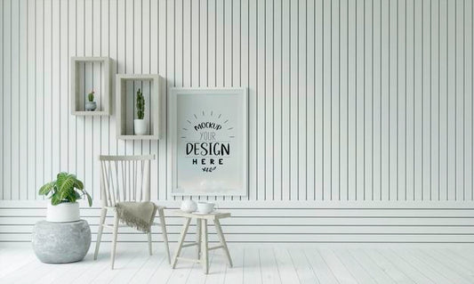 Free Poster Frame In Living Room Psd Mockup Psd