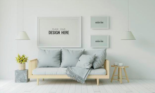 Free Poster Frame In Living Room Psd Mockup Psd