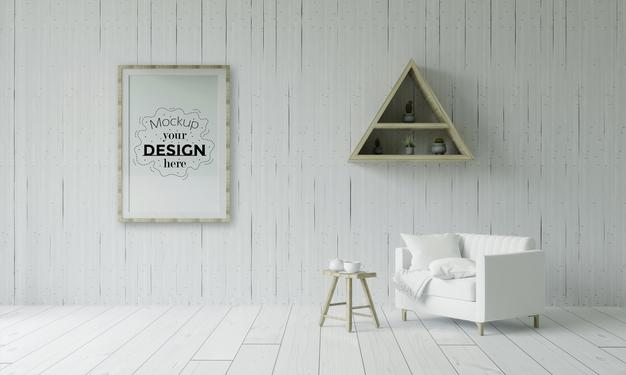 Free Poster Frame In Living Room Psd Mockup Psd