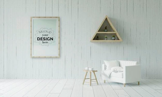 Free Poster Frame In Living Room Psd Mockup Psd