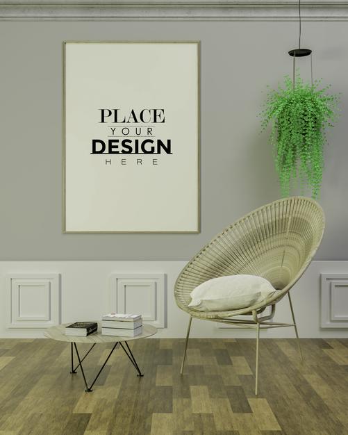 Free Poster Frame In Living Room Psd Mockup Psd