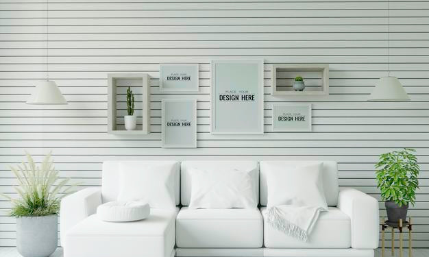 Free Poster Frame In Living Room Psd Mockup Psd