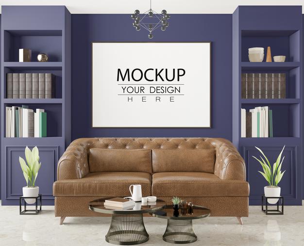 Free Poster Frame In Living Room Psd Mockup Psd