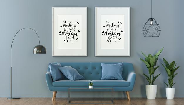 Free Poster Frame In Living Room Psd Mockup Psd