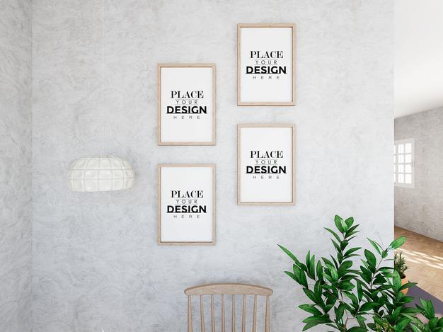 Free Poster Frame In Living Room Psd Mockup Psd