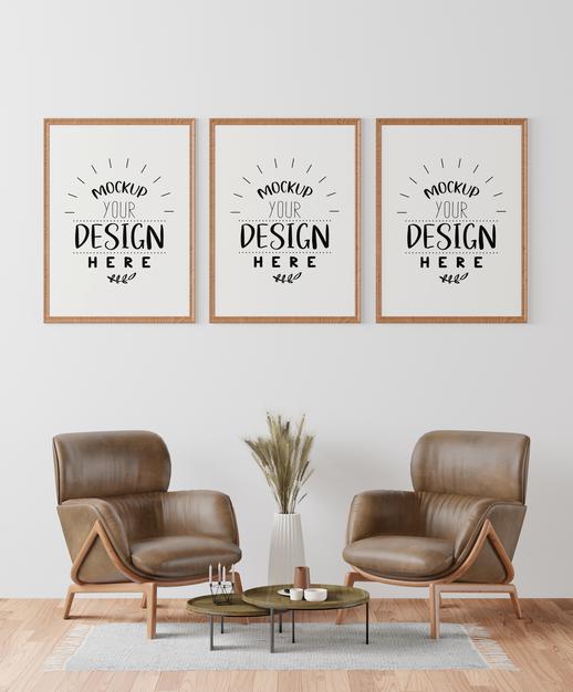 Free Poster Frame In Living Room Psd Mockup Psd