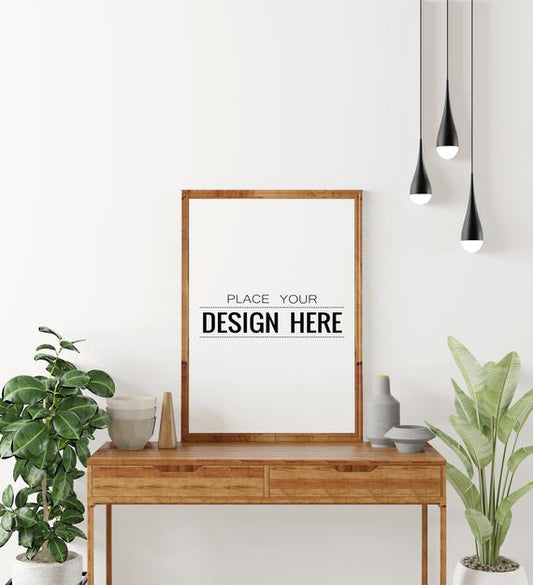 Free Poster Frame In Living Room Psd Mockup Psd