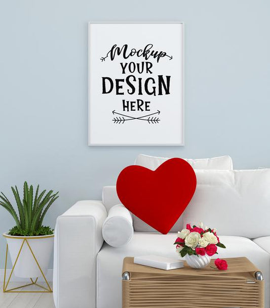 Free Poster Frame In Living Room Psd Mockup Psd