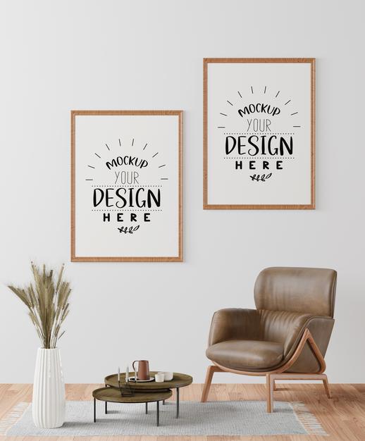 Free Poster Frame In Living Room Psd Mockup Psd