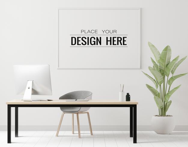 Free Poster Frame In Living Room Psd Mockup Psd