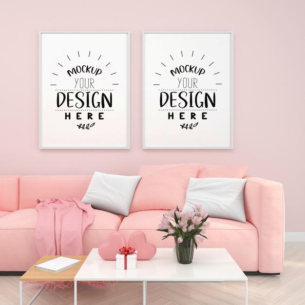 Free Poster Frame In Living Room Psd Mockup Psd