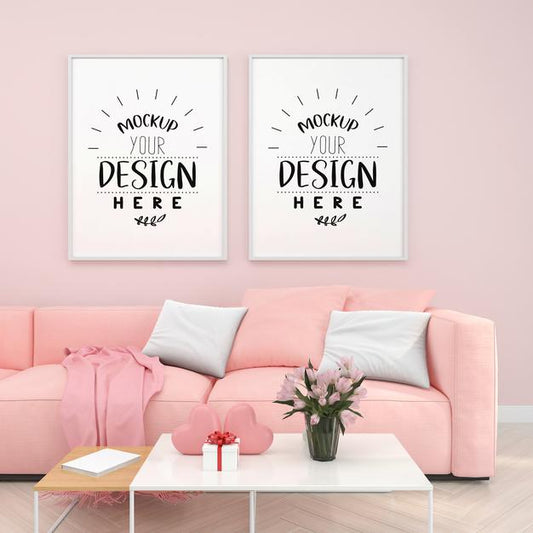 Free Poster Frame In Living Room Psd Mockup Psd