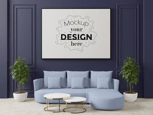 Free Poster Frame In Living Room Psd Mockup Psd