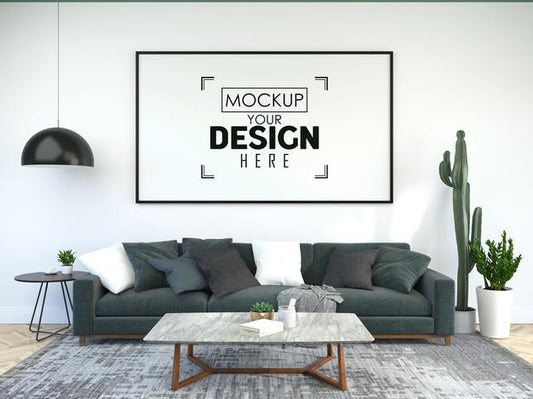 Free Poster Frame In Living Room Psd Mockup Psd