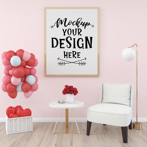 Free Poster Frame In Living Room Psd Mockup Psd