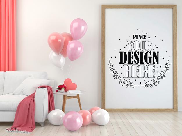 Free Poster Frame In Living Room Psd Mockup Psd