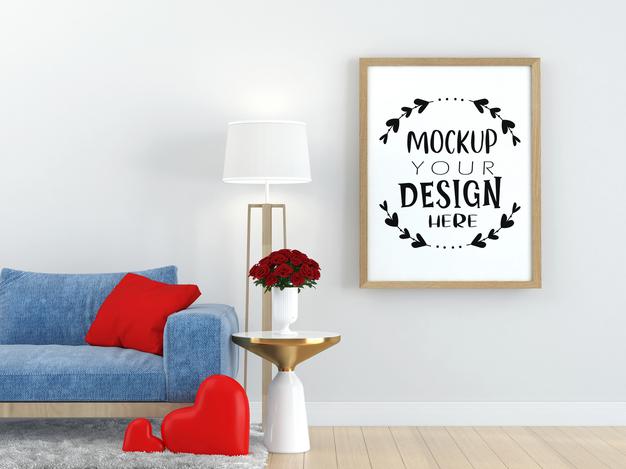 Free Poster Frame In Living Room Psd Mockup Psd