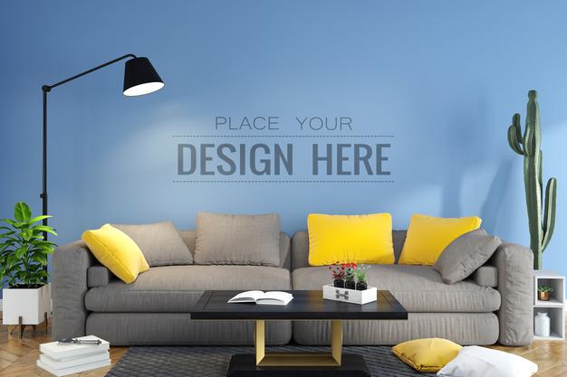 Free Poster Frame In Living Room Psd Mockup Psd