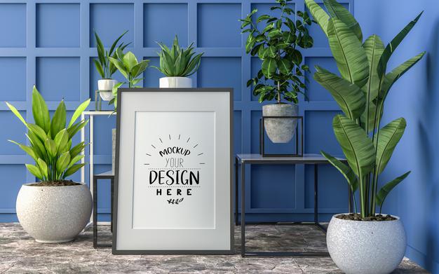 Free Poster Frame In Living Room Psd Mockup Psd