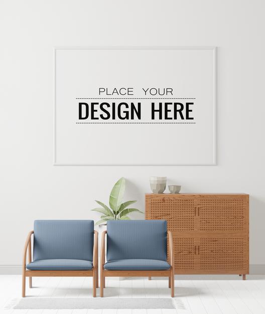 Free Poster Frame In Living Room Psd Mockup Psd