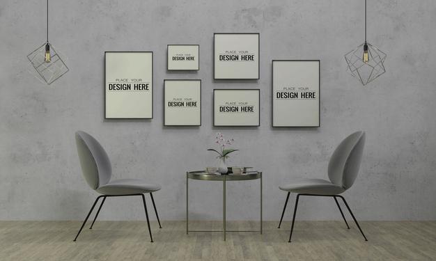 Free Poster Frame In Living Room Psd Mockup Psd