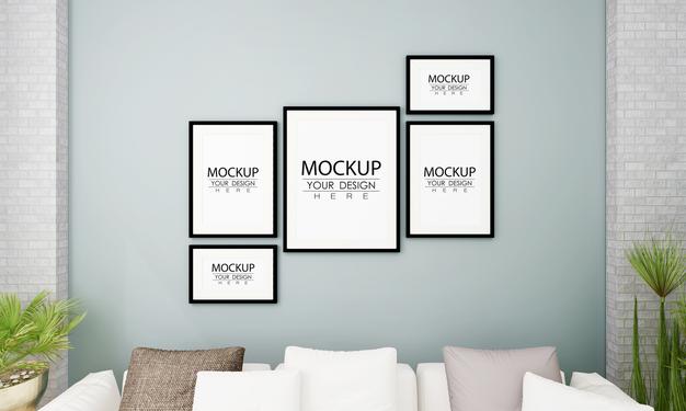 Free Poster Frame In Living Room Psd Mockup Psd