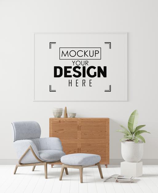 Free Poster Frame In Living Room Psd Mockup Psd