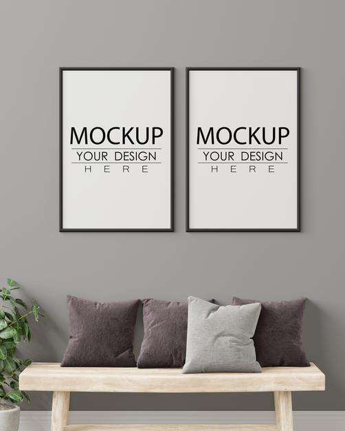 Free Poster Frame In Living Room Psd Mockup Psd